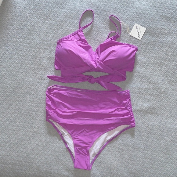 Swim Nwt Highwaisted Wrap Top Bottoms Purple Bikini 2pc Poshmark